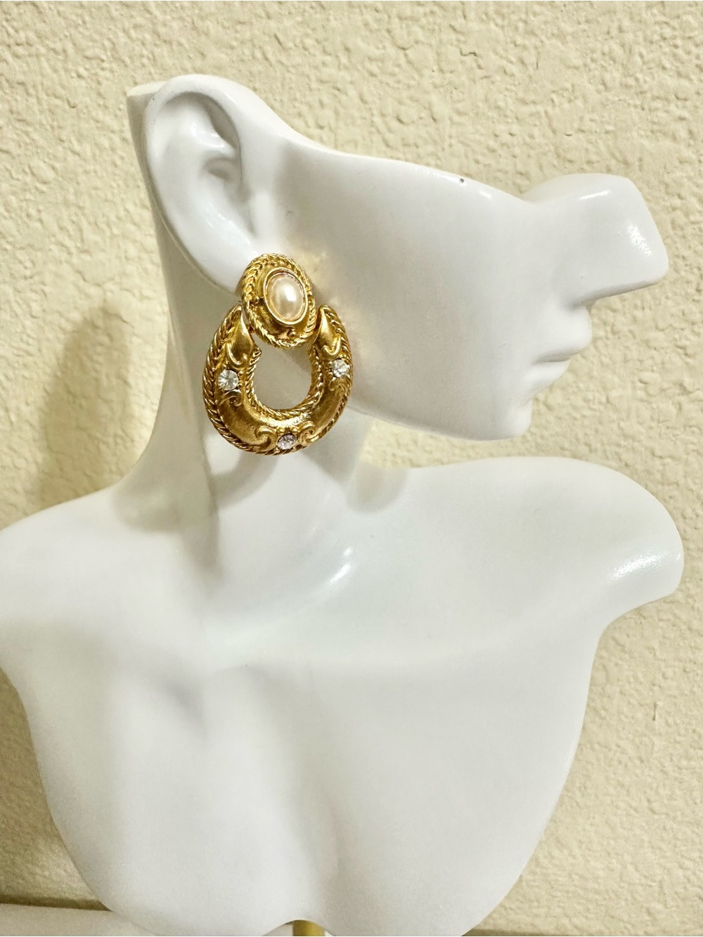 Vintage Gold Plated Pearl Accent Hoop Earrings